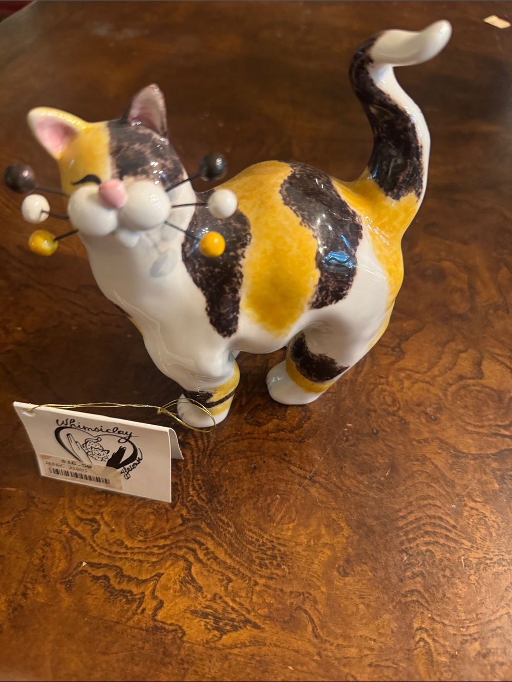 Rare Whimsical Calico Cat Figurine - - Yellow & Black